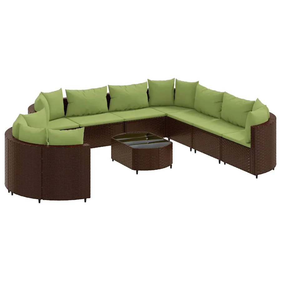 Salon de jardin 10 pcs avec coussins marron résine tressée - 2