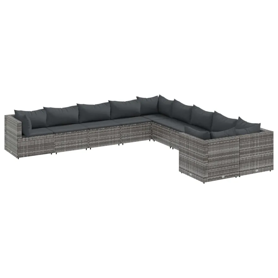 Salon de jardin avec coussins 10 pcs gris résine tressée - 2