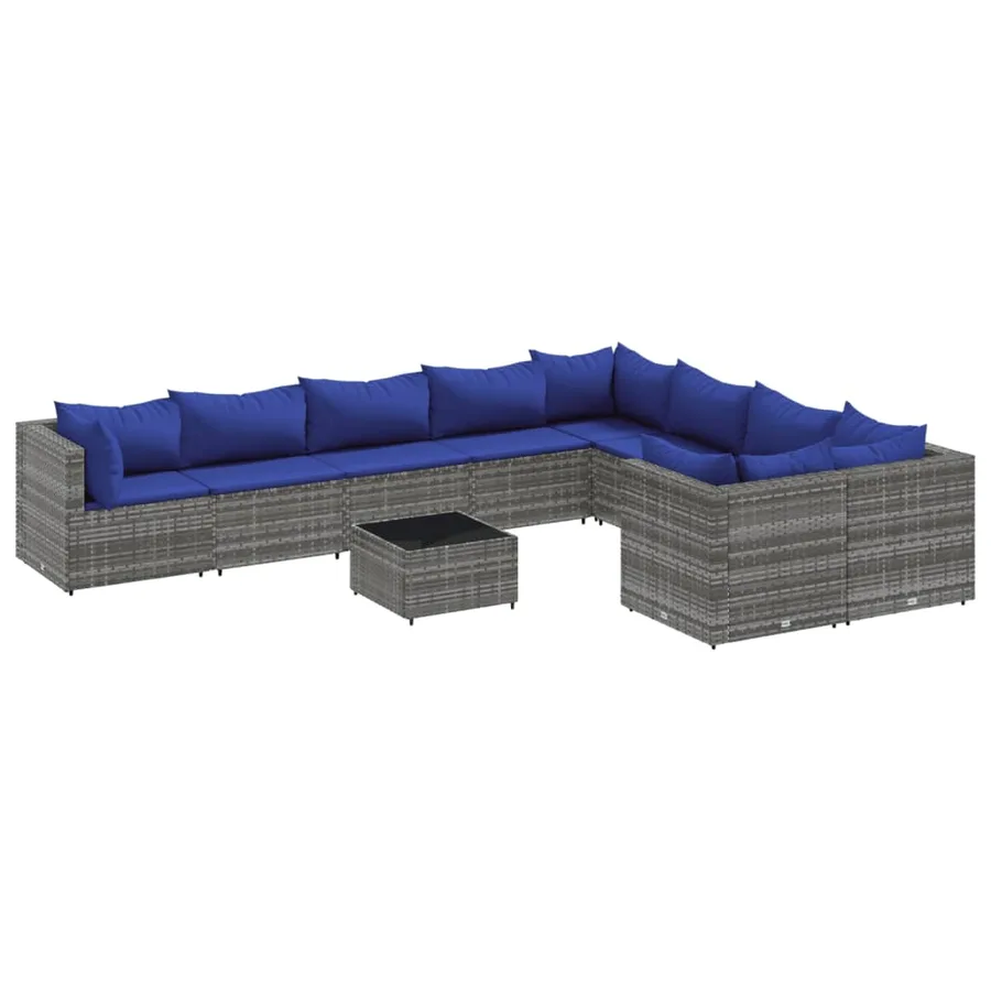 Salon de jardin avec coussins 10 pcs gris résine tressée - 2