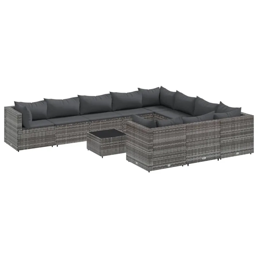 Salon de jardin 11 pcs avec coussins gris résine tressée - 2