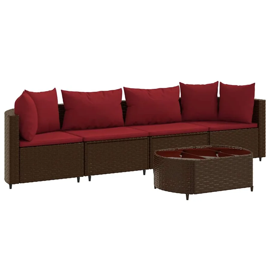 Salon de jardin avec coussins 5 pcs marron résine tressée - 2
