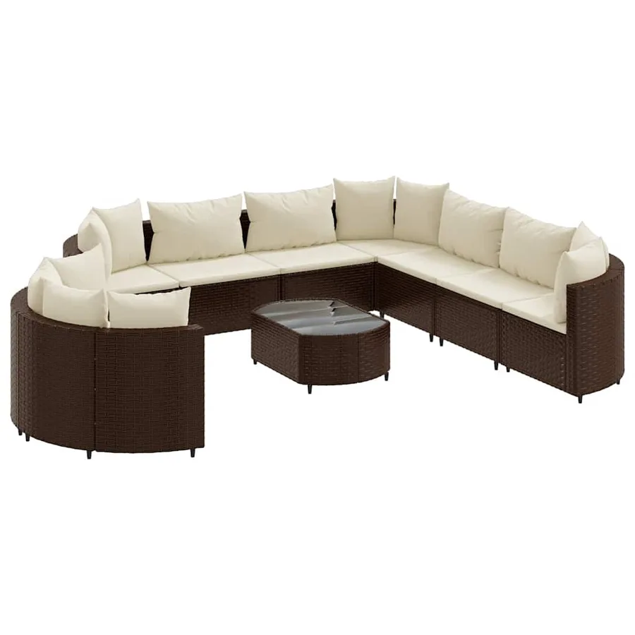 Salon de jardin 10 pcs avec coussins marron résine tressée - 2