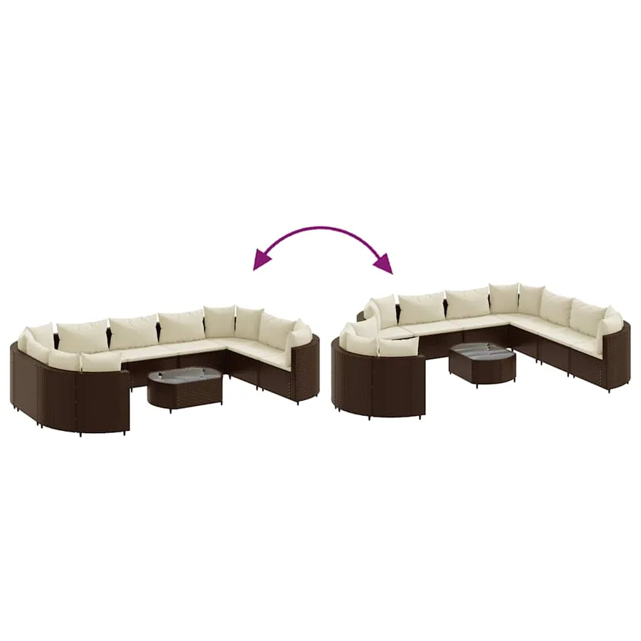 Salon de jardin 10 pcs avec coussins marron résine tressée - 6