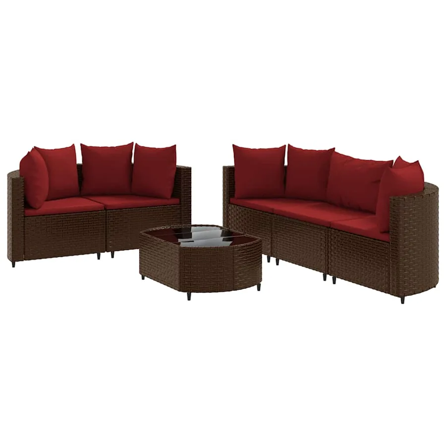Salon de jardin avec coussins 6 pcs marron résine tressée - 2