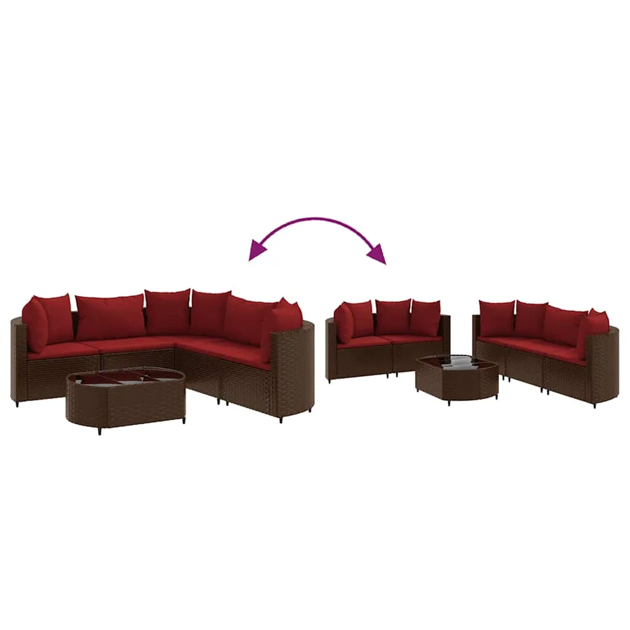 Salon de jardin avec coussins 6 pcs marron résine tressée - 6