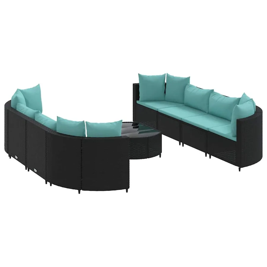 Salon de jardin 9 pcs avec coussins noir résine tressée - 2