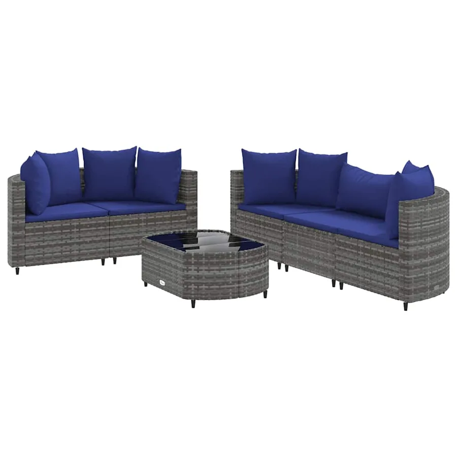 Salon de jardin 6 pcs avec coussins gris résine tressée - 2
