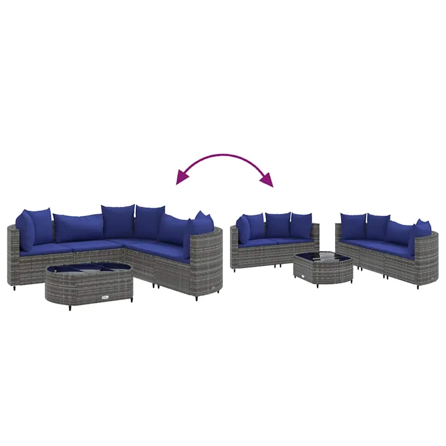 Salon de jardin 6 pcs avec coussins gris résine tressée - 6