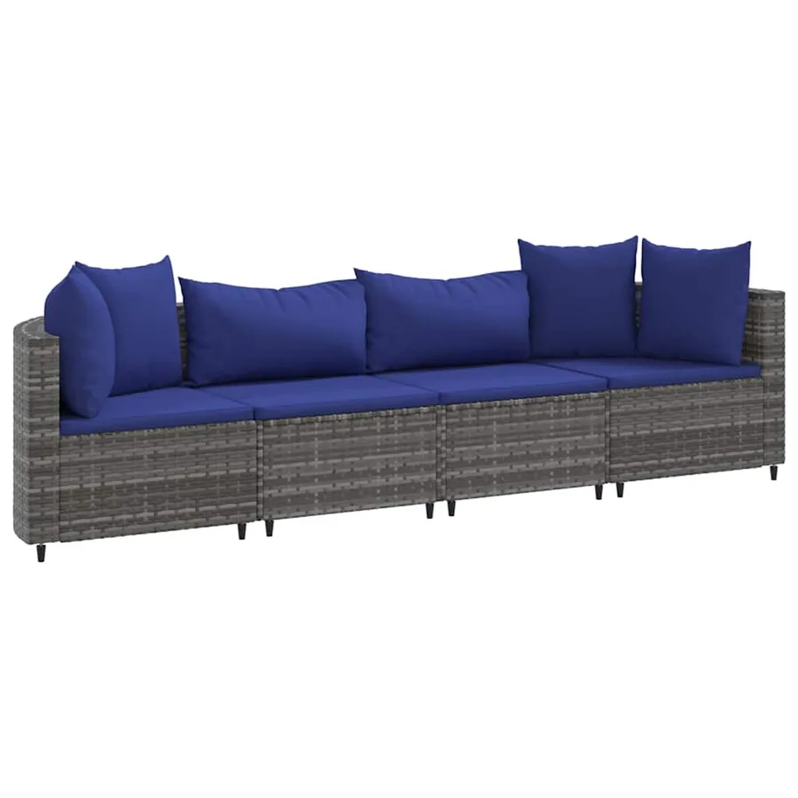 Salon de jardin 4 pcs avec coussins gris résine tressée - 2
