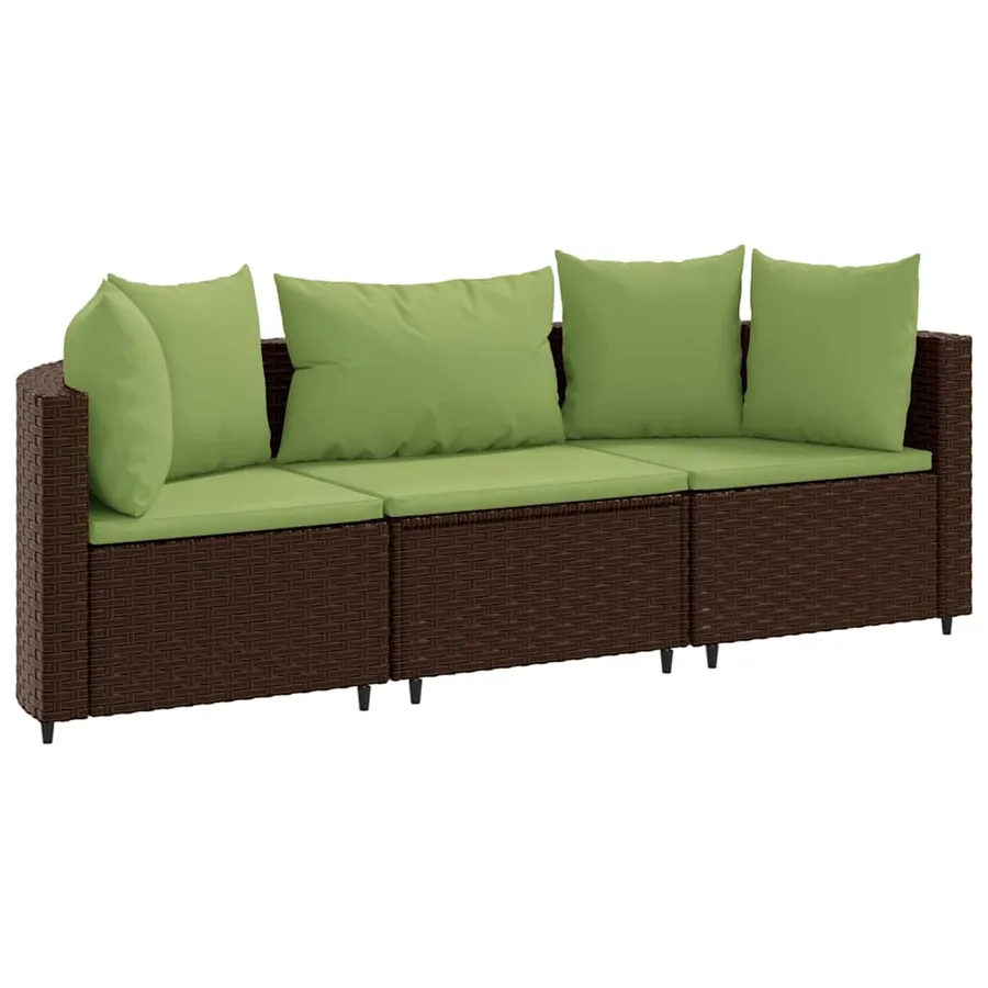 Salon de jardin avec coussins 3 pcs marron résine tressée - 2