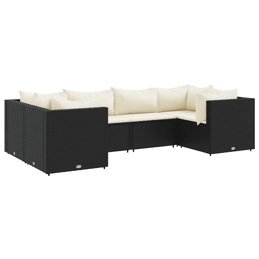 Salon de jardin 6 pcs avec coussins Noir Résine tressée - 2