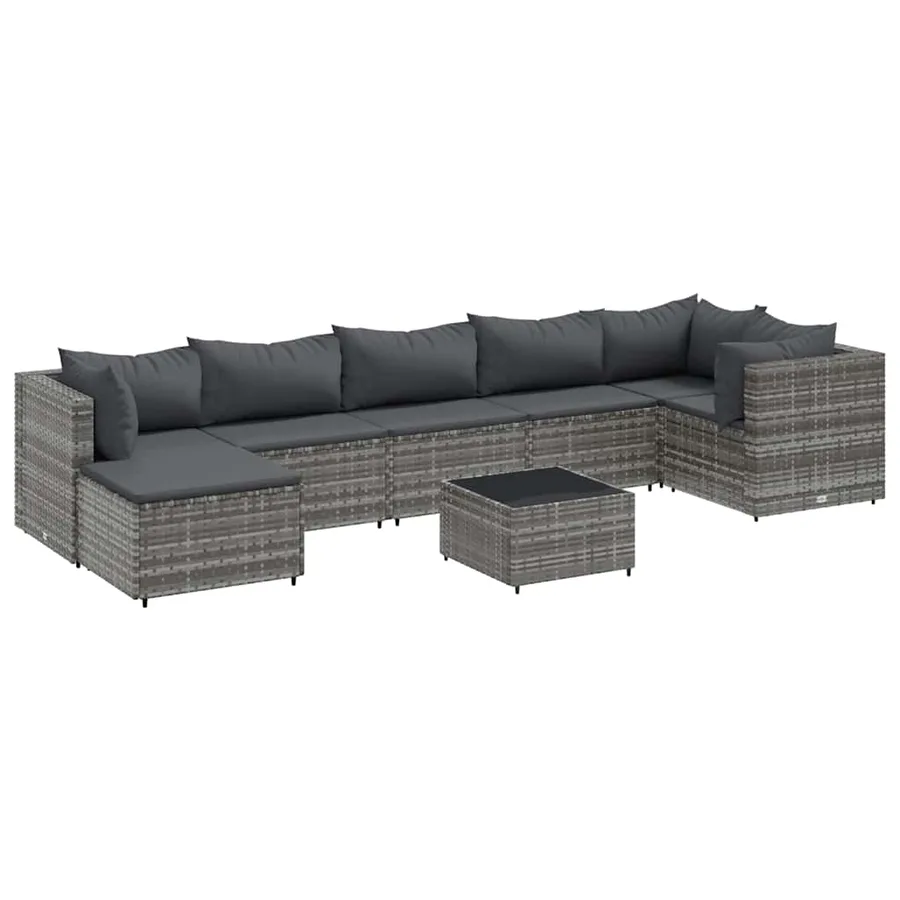 Salon de jardin 8 pcs avec coussins Gris Résine tressée - 2