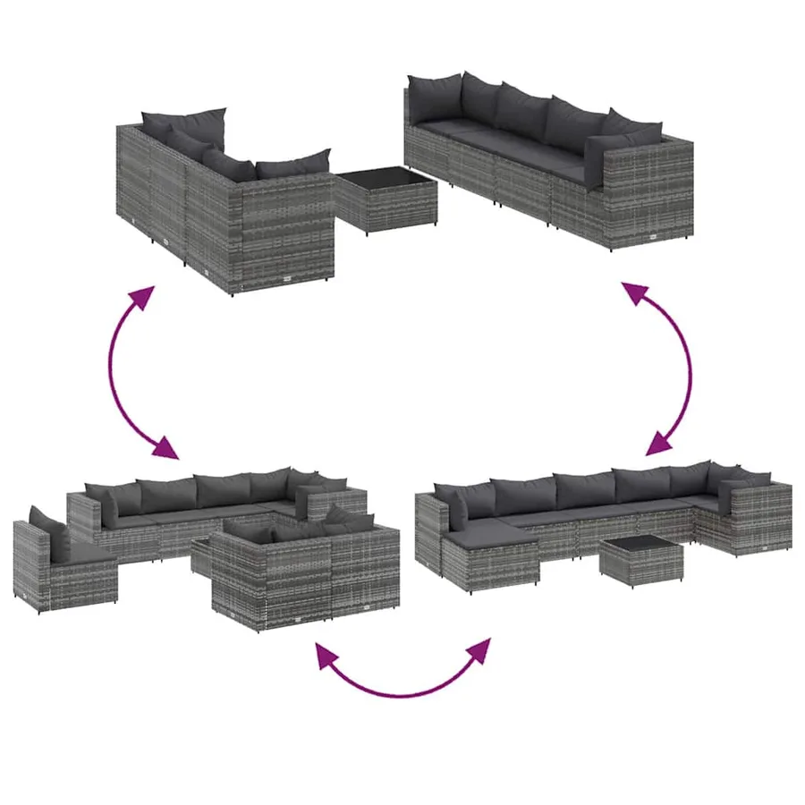 Salon de jardin 8 pcs avec coussins Gris Résine tressée - 7