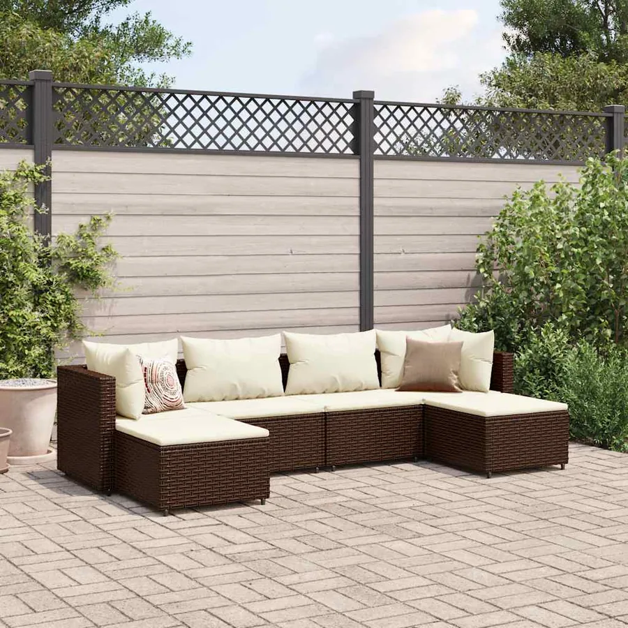 Salon de jardin 6 pcs avec coussins Marron Résine tressée