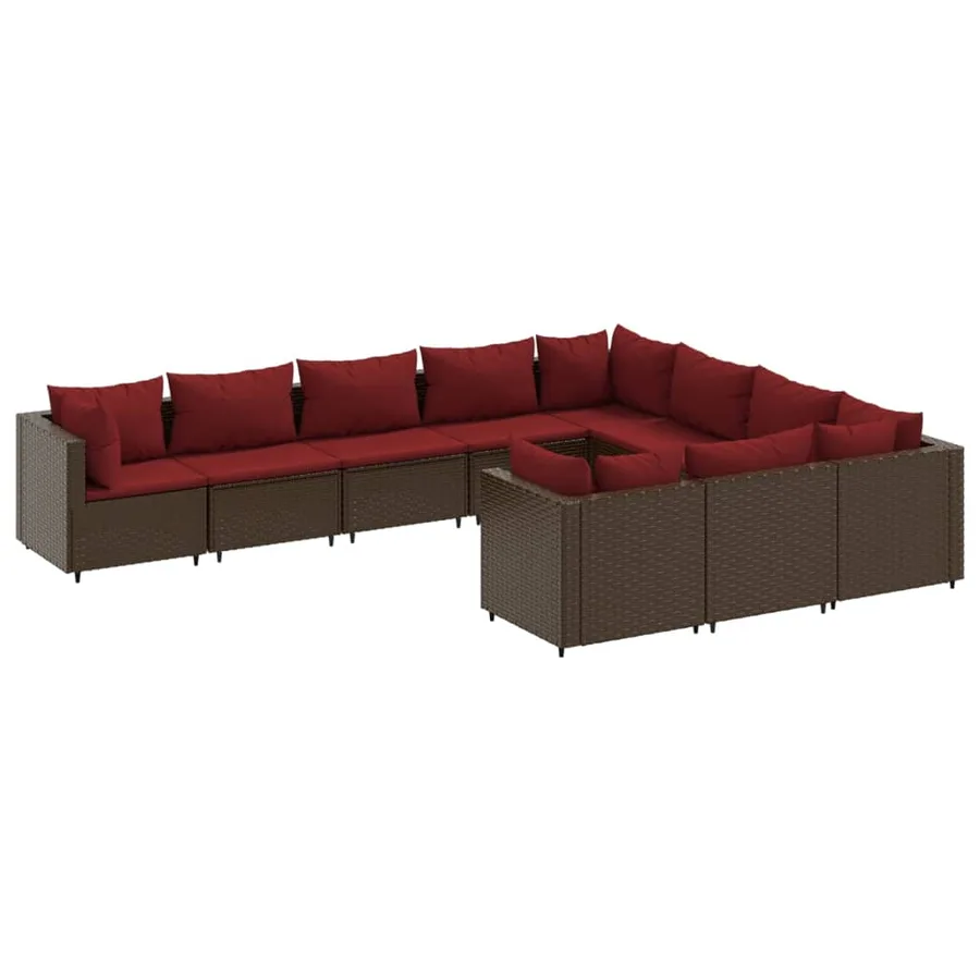 Salon de jardin 10 pcs avec coussins marron résine tressée - 2