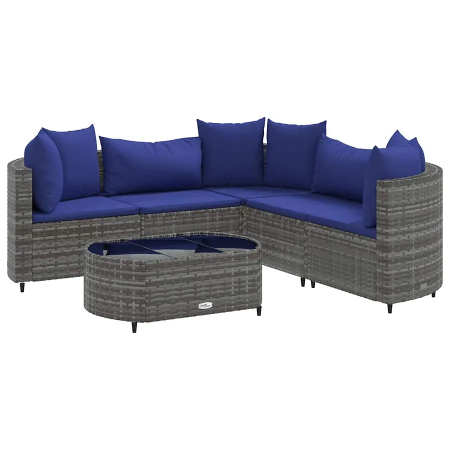 Salon de jardin 6 pcs avec coussins gris résine tressée - 2
