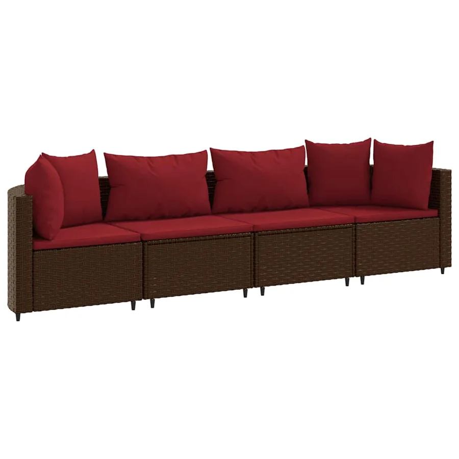 Salon de jardin 4 pcs avec coussins marron résine tressée - 2