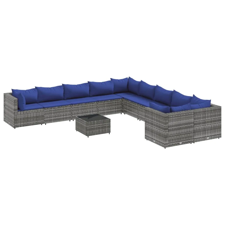 Salon de jardin 11 pcs avec coussins gris résine tressée - 2