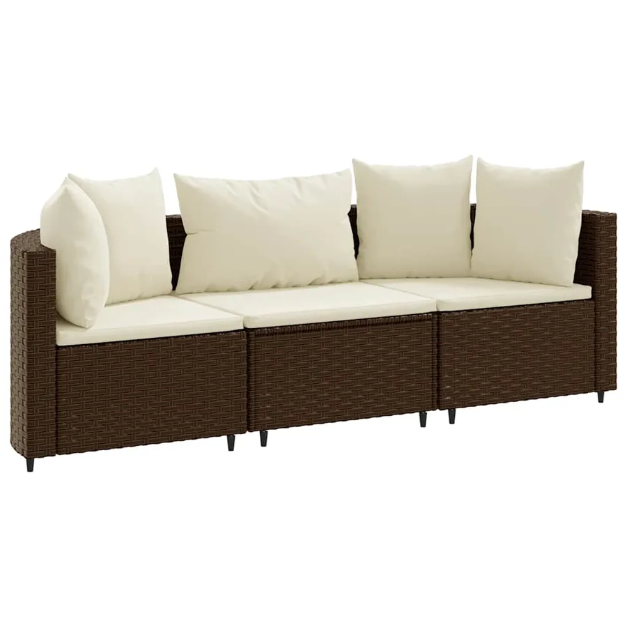 Salon de jardin avec coussins 3 pcs marron résine tressée - 2
