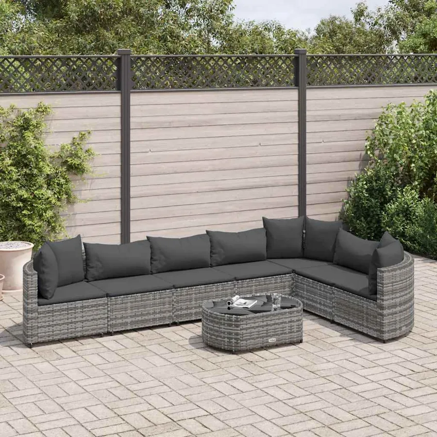 Salon de jardin 8 pcs avec coussins gris résine tressée