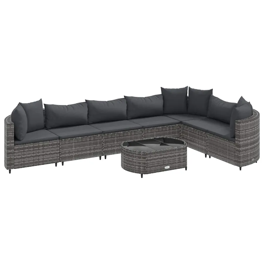 Salon de jardin 8 pcs avec coussins gris résine tressée - 2