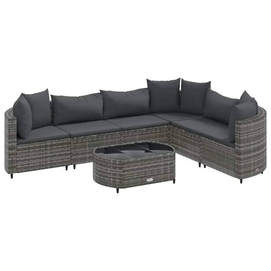 Salon de jardin avec coussins 7 pcs gris résine tressée - 2