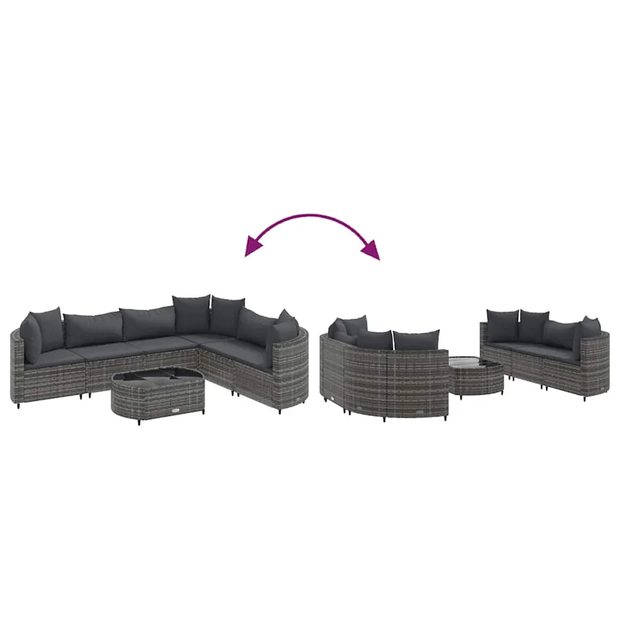 Salon de jardin avec coussins 7 pcs gris résine tressée - 6