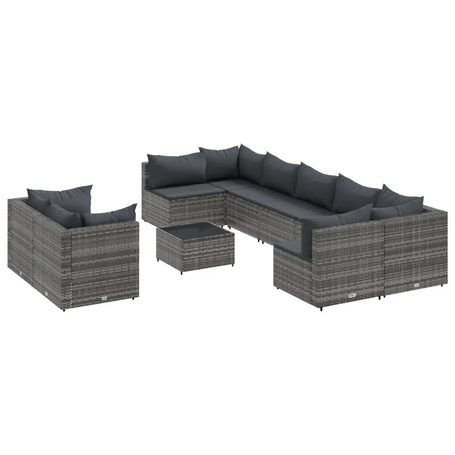 Salon de jardin avec coussins 10 pcs gris résine tressée - 2
