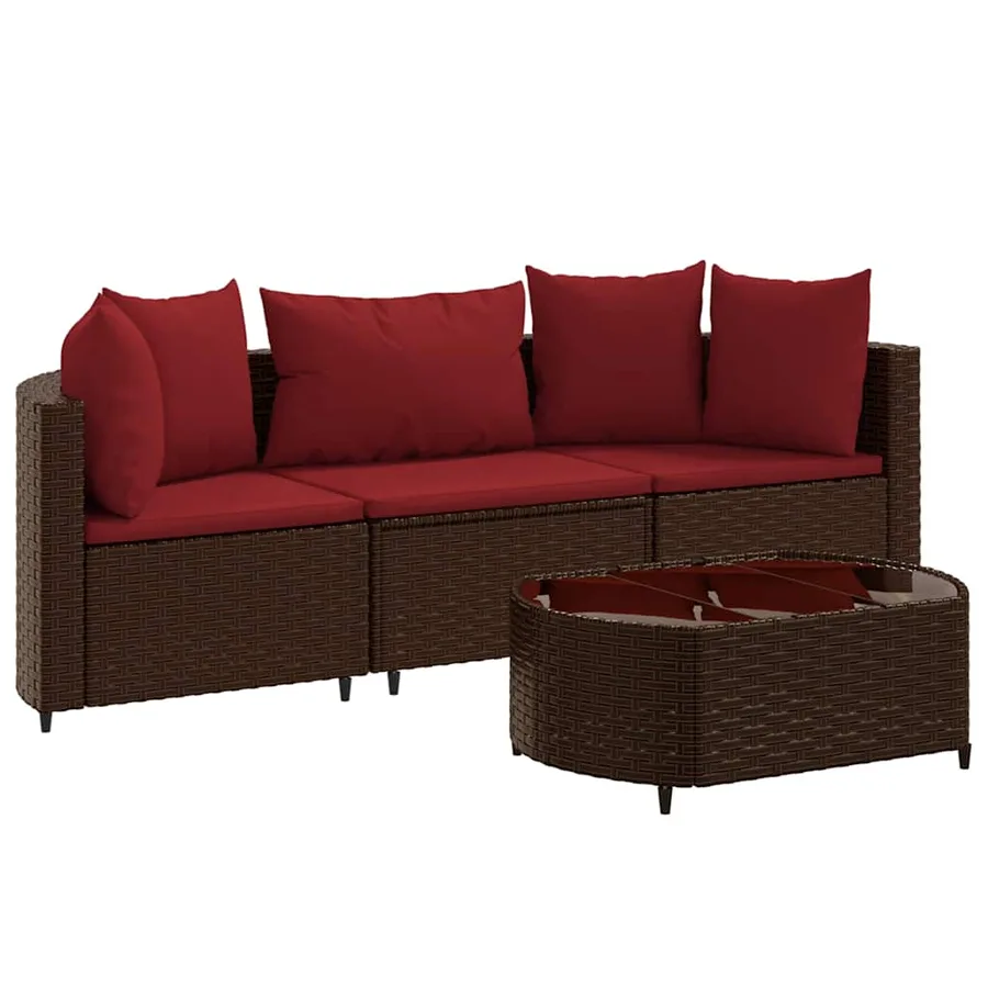 Salon de jardin 4 pcs avec coussins marron résine tressée - 2