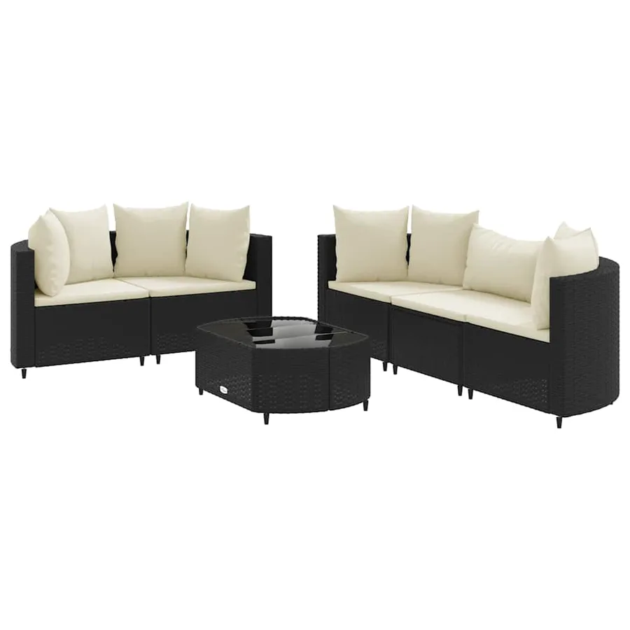 Salon de jardin 6 pcs avec coussins noir résine tressée - 2