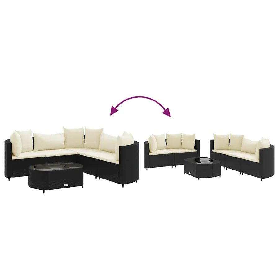 Salon de jardin 6 pcs avec coussins noir résine tressée - 6