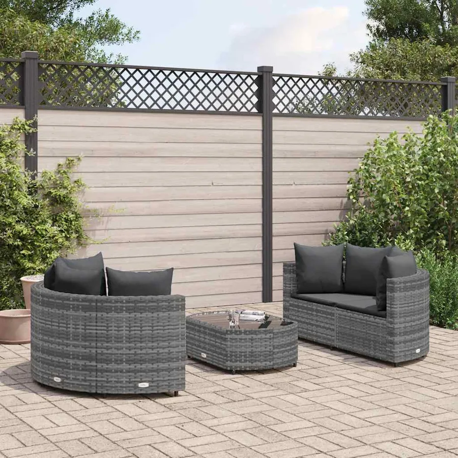 Salon de jardin 5 pcs avec coussins gris résine tressée