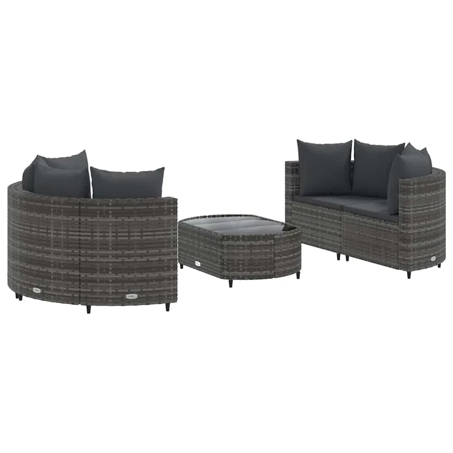 Salon de jardin 5 pcs avec coussins gris résine tressée - 2