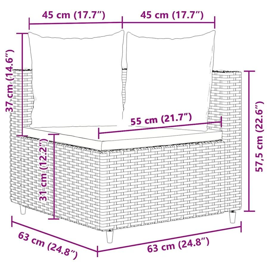 Salon de jardin 5 pcs avec coussins gris résine tressée - 8