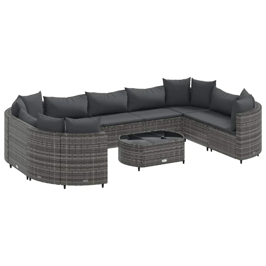 Salon de jardin avec coussins 10 pcs gris résine tressée - 2