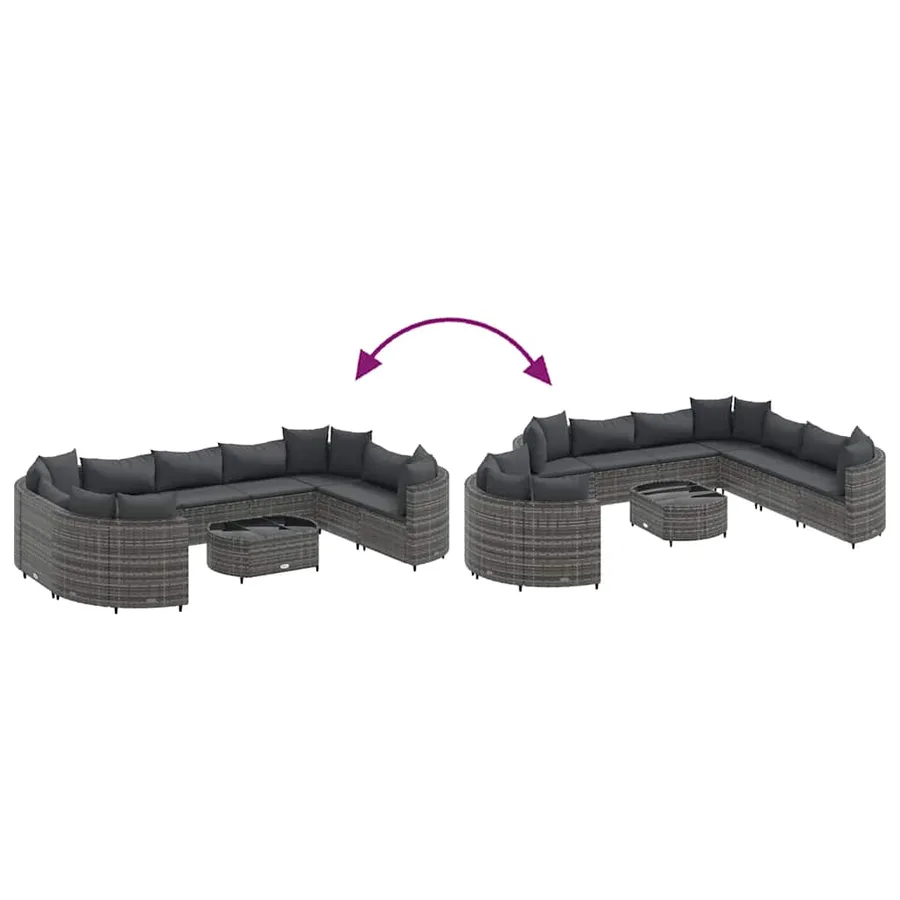 Salon de jardin avec coussins 10 pcs gris résine tressée - 6