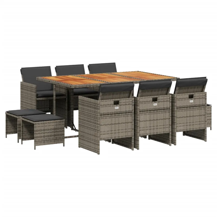 Ensemble à manger de jardin 11pcs avec coussins gris poly rotin - 2