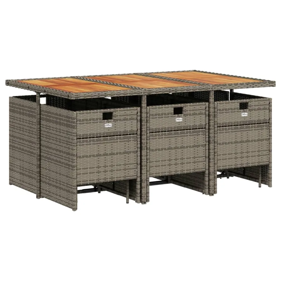 Ensemble à manger de jardin 11pcs avec coussins gris poly rotin - 3