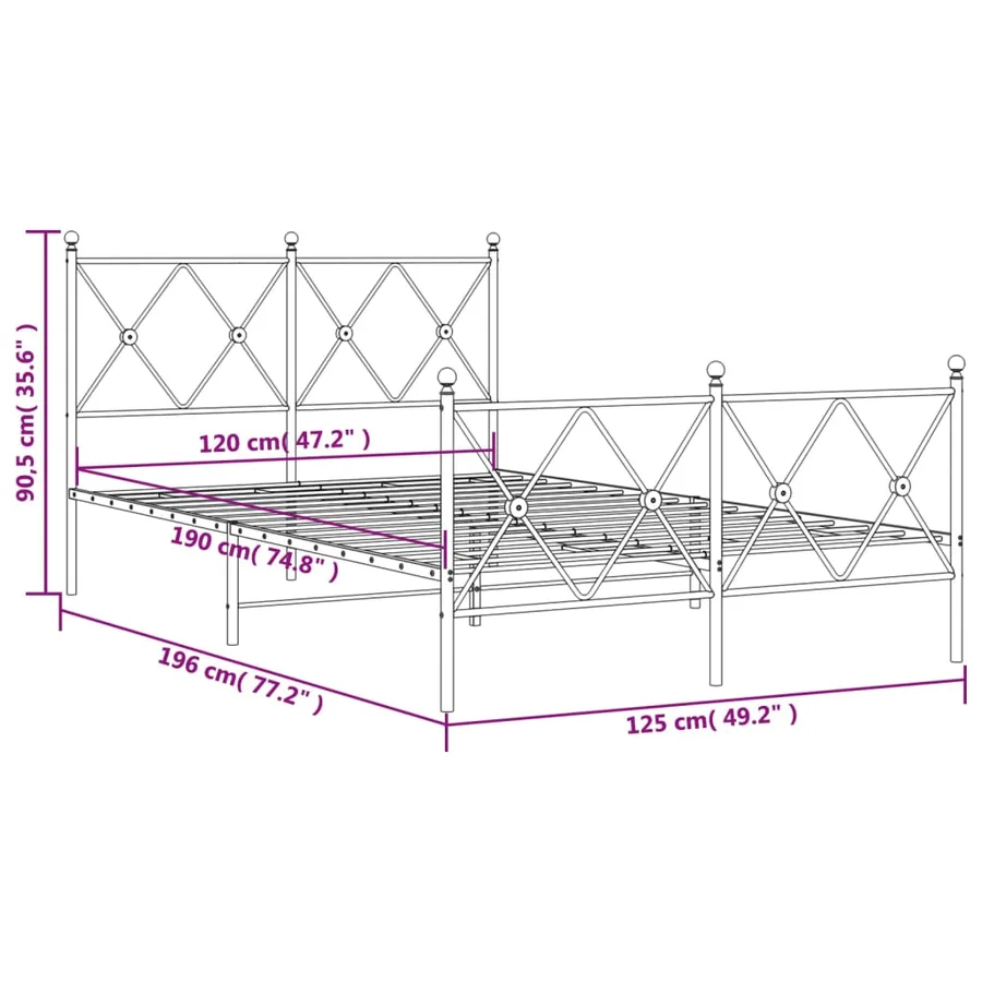Cadre de lit métal sans matelas avec pied de lit noir 120x190cm - 8