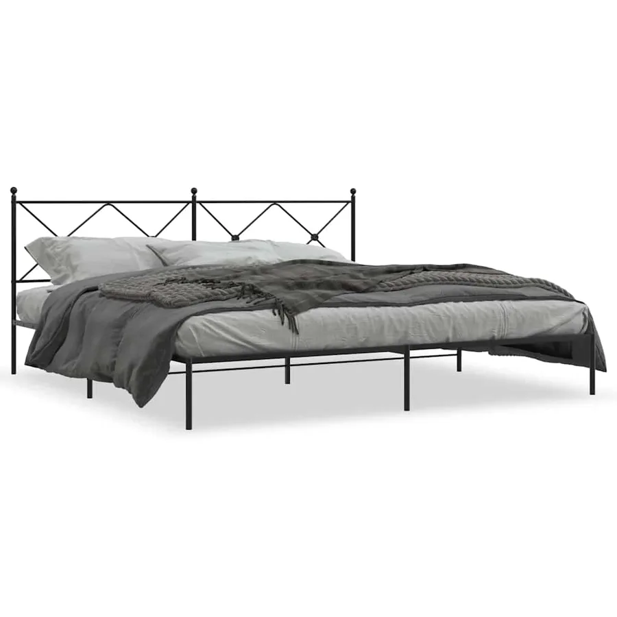 Cadre de lit métal sans matelas avec tête de lit noir 193x203cm - 2