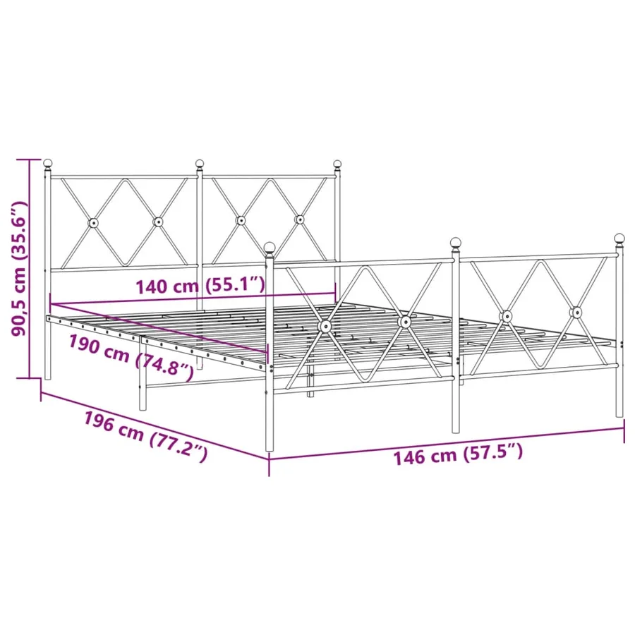 Cadre de lit métal sans matelas avec pied de lit noir 140x190cm - 8