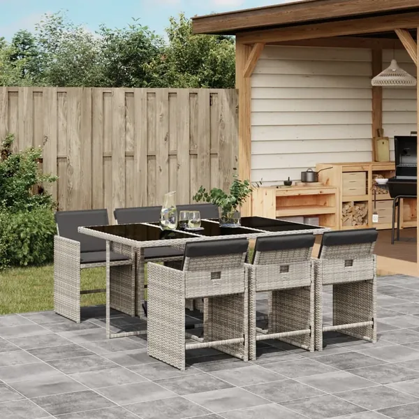 Ensemble à manger de jardin et coussins 7 pcs gris clair rotin