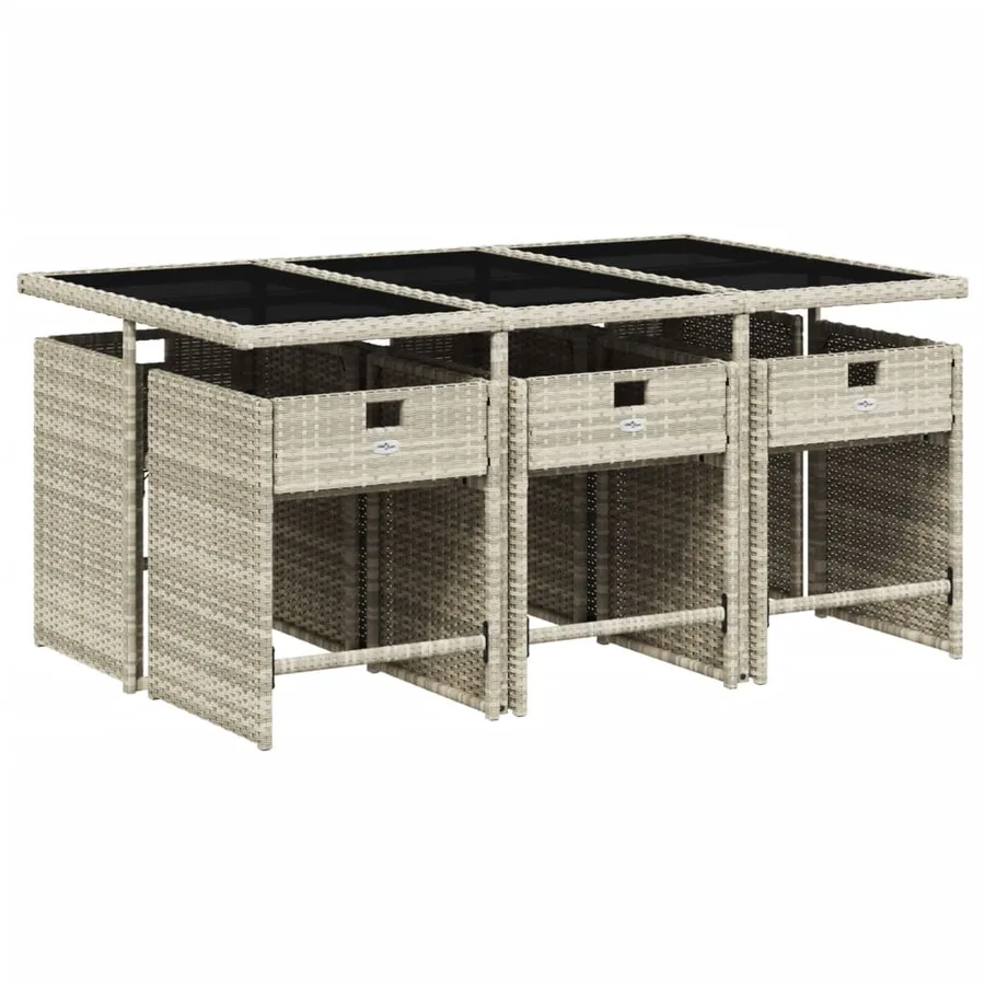 Ensemble à manger de jardin et coussins 7 pcs gris clair rotin - 3