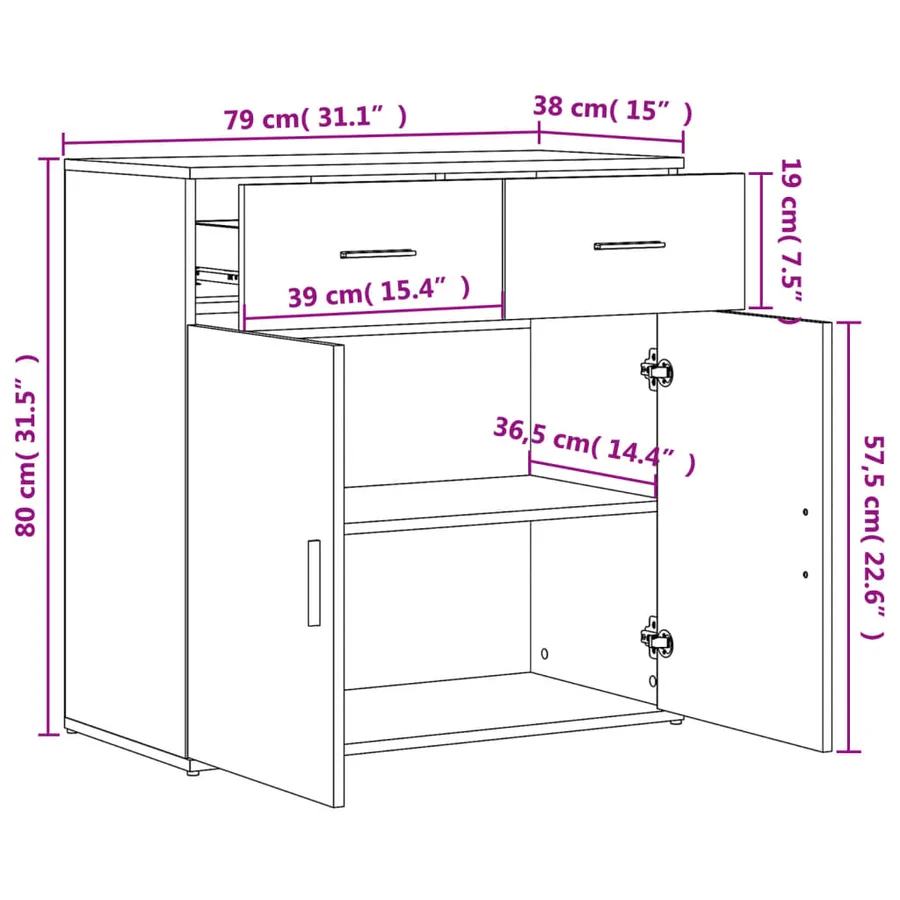 Buffet sonoma gris 79x38x80 cm bois d'ingénierie - 10