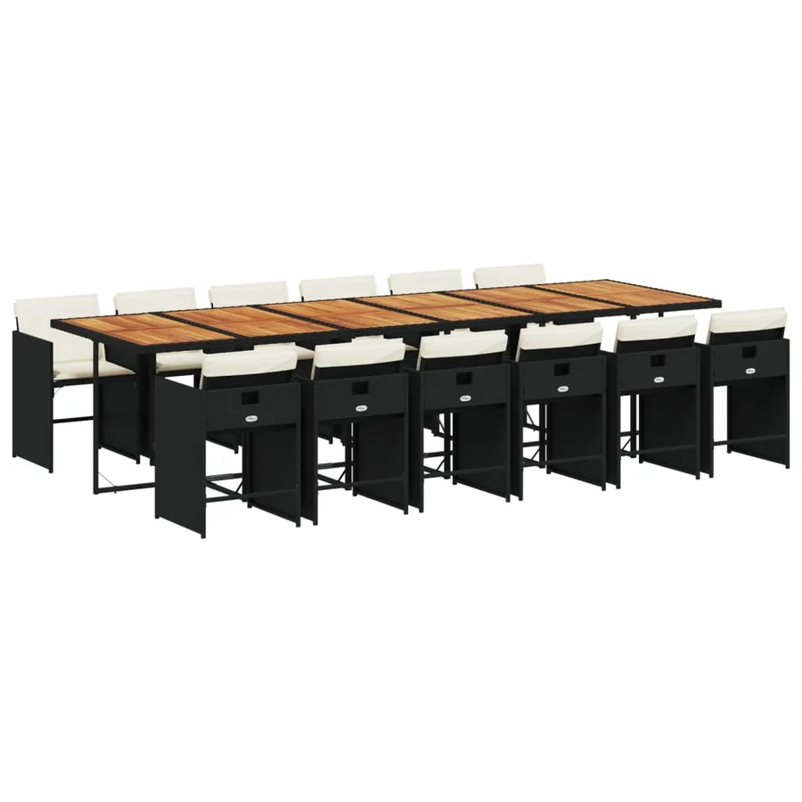 Ensemble à manger de jardin 13 pcs coussins noir résine tressée - 2