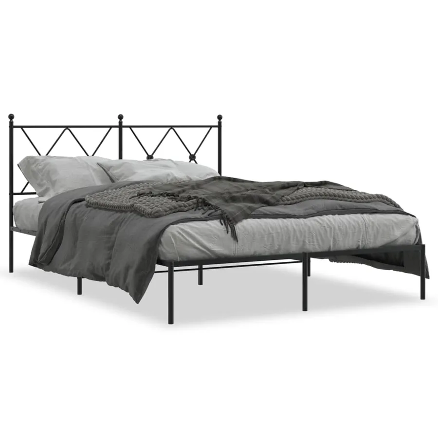 Cadre de lit métal sans matelas avec tête de lit noir 135x190cm - 2