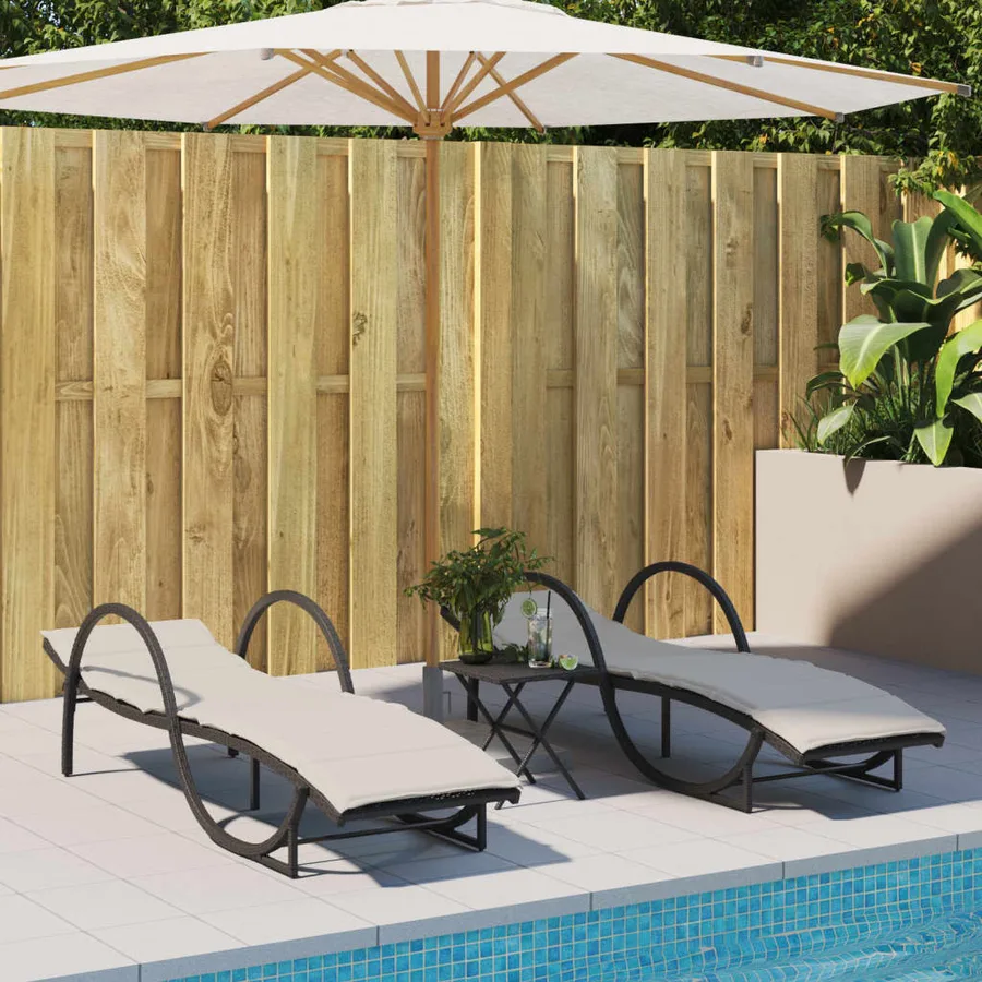 Chaises longues lot de 2 avec table noir résine tressée - 3