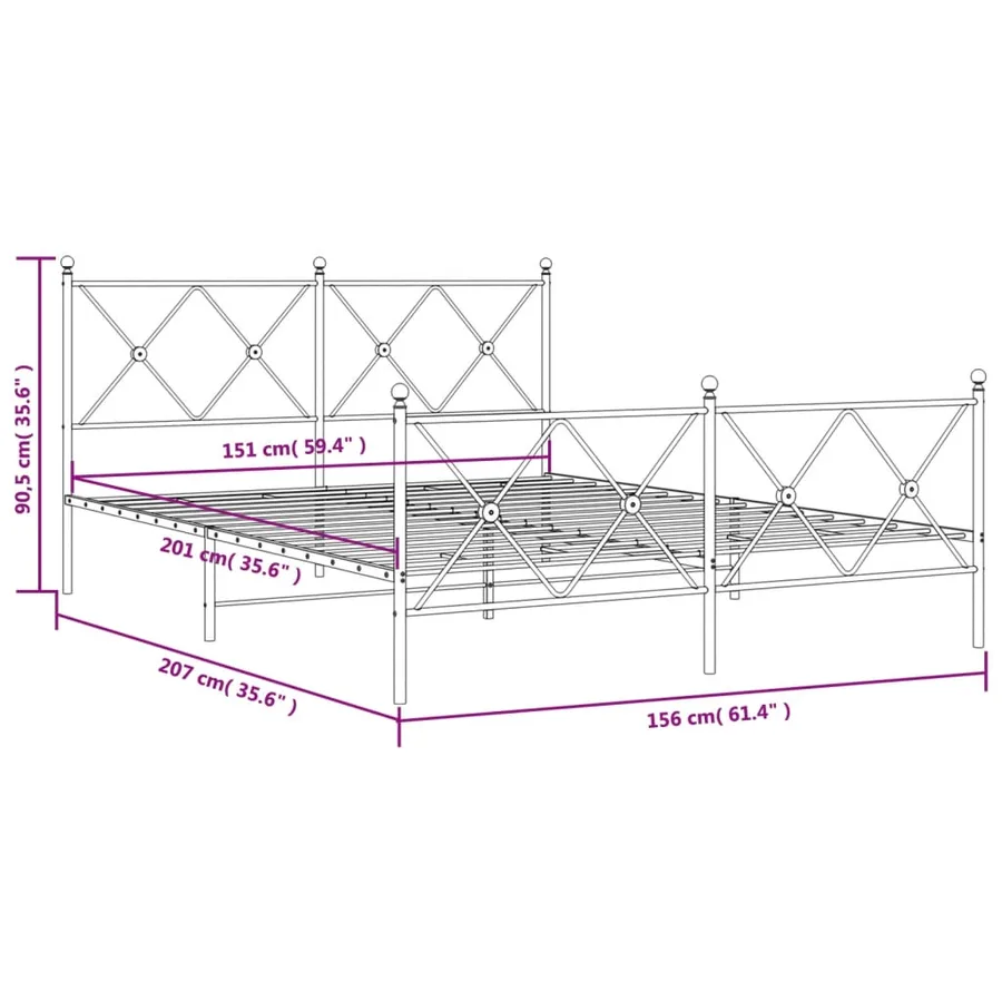 Cadre de lit métal sans matelas avec pied de lit noir 150x200cm - 8