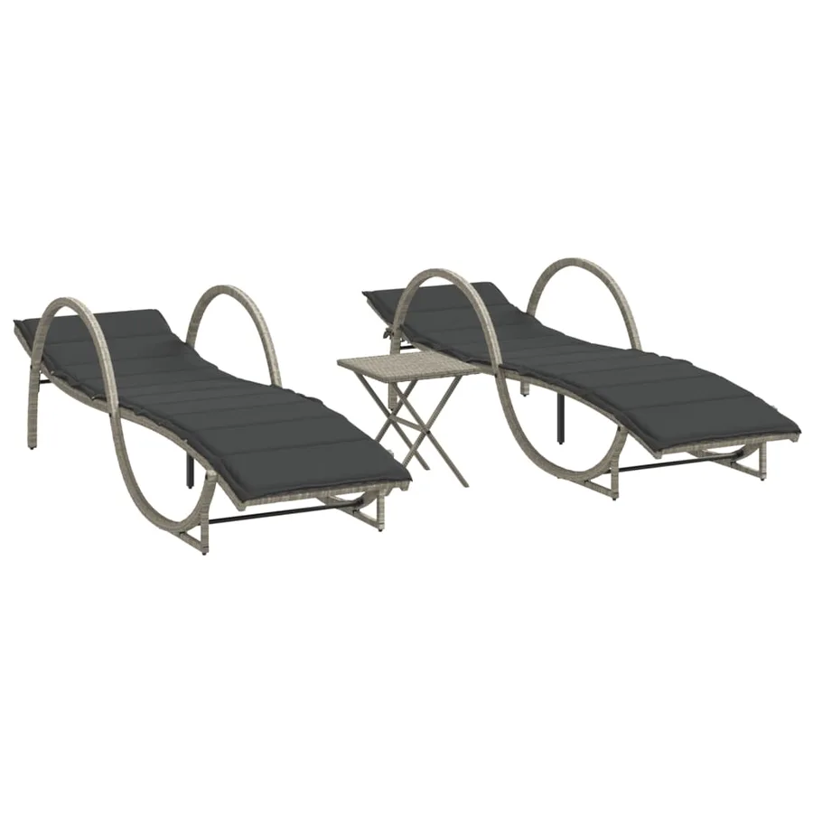 Chaises longues lot de 2 avec table gris clair résine tressée - 2