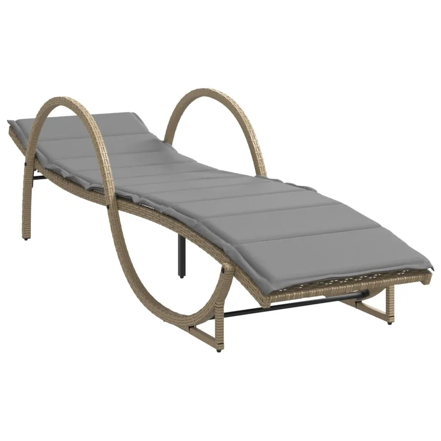 Chaise longue avec coussin beige 60x199x42 cm résine tressée - 2